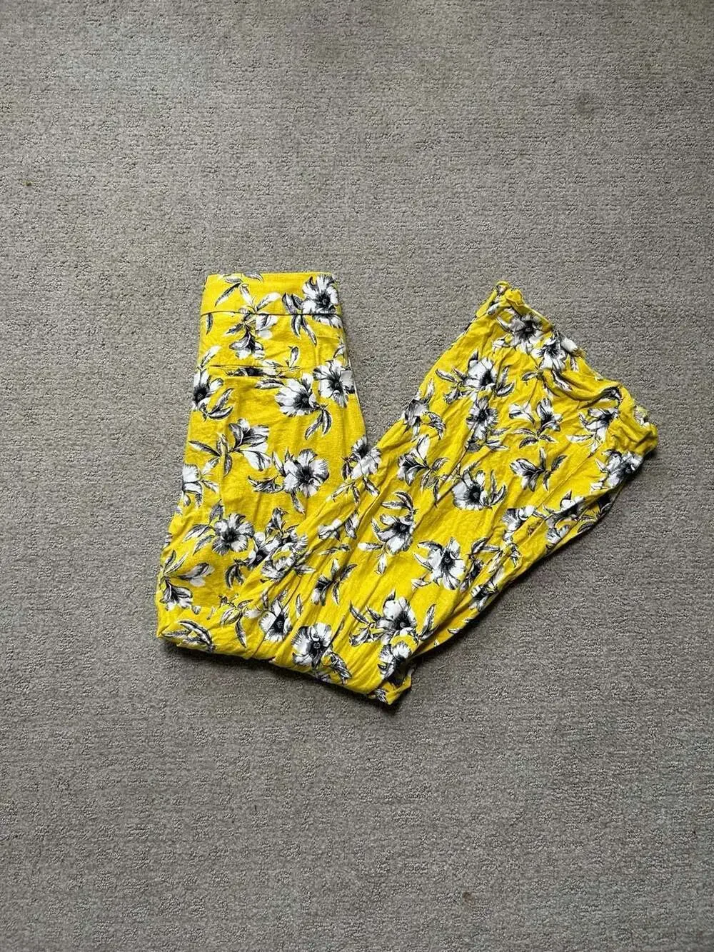 Banana Republic Women's Yellow Floral Linen-Blend Wide-Leg Pants